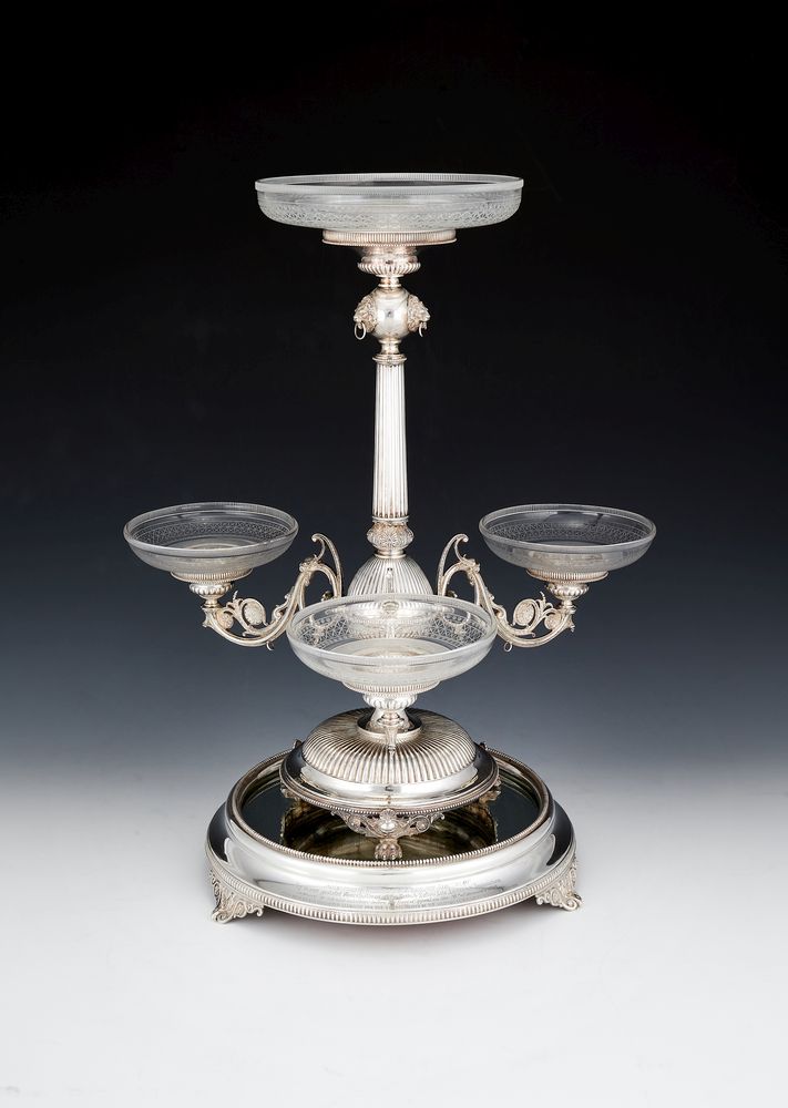 A Victorian silver centrepiece epergne by Horace Woodward & Co.