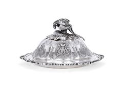 An early Victorian silver hexafoil game serving dish and cover by John Samuel Hunt