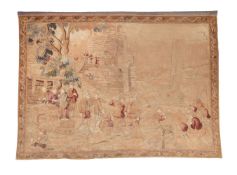 † A Flemish or French 'Teniers' tapestry, 'The Fish Quay', in the manner of David Teniers