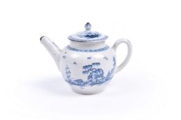A Plymouth porcelain blue and white chinoiserie small teapot and cover, circa 1768-70