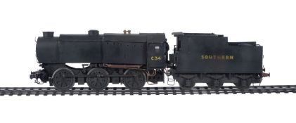 A scratch built gauge 1 model of a 0-6-0 Bullied Austerity tender locomotive No C34