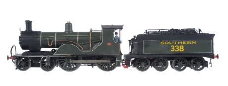 A scratch-built gauge 1 model of a 4-4-0 LSWR Drummond T9 tender locomotive No 338