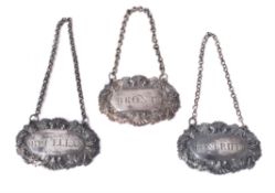 Three William IV silver wine labels by Matthew Bolton