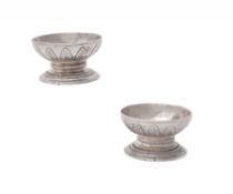 A pair of William IV silver circular pedestal salts by R. & S. Garrard & Co.