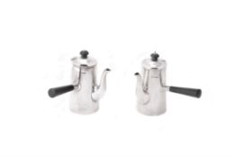 A silver slightly tapering two piece cafe au lait set by Martin Hall & Co. Ltd.