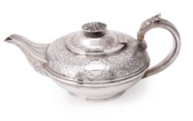 A George IV silver circular compressed tea pot by Charles Fox