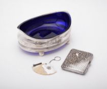 Y A George III silver oval bowl with blue glass liner