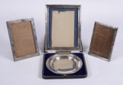A cased silver christening plate by Atkin Brothers