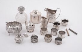 A collection of silver, silver coloured and silver mounted items