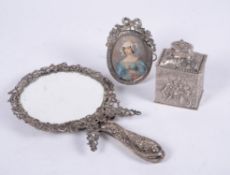 A Victorian silver mounted hand mirror come dressing table mirror by Samuel Walton Smith