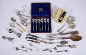 Y A collection of silver, silver coloured and electro-plated flatware