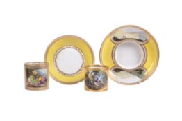 A Derby yellow-ground coffee can and saucer