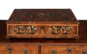 A William & Mary walnut oyster veneered and marquetry inlaid lace box, circa 1690