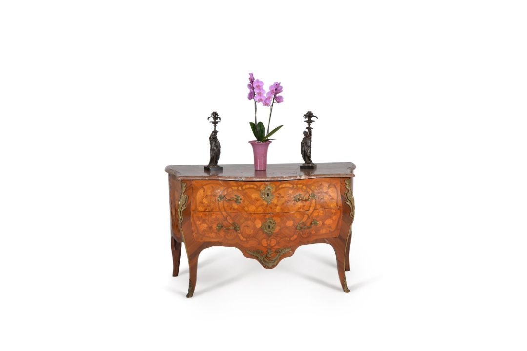 A Louis XV tulipwood and specimen marquetry serpentine commode, circa 1760 - Image 1 of 7