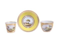 An English porcelain yellow-ground 'Bute' shaped trio of W(***) factory type