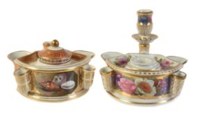 A Worcester (Barr) orange-ground and gilt inkwell and cover painted with panels of shells