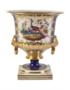 A Chamberlain's Worcester blue and gilt urn-shaped vase ('bell-shape')