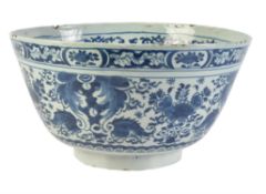 An English delft blue and white punch bowl