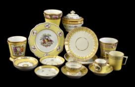 A selection of mostly Worcester yellow-ground porcelain