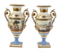 A pair of Grainger, Lee & Co. porcelain blue-ground vases