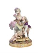 A Meissen (outside decorated) group of 'The Broken Bridge' after M.V. Acier