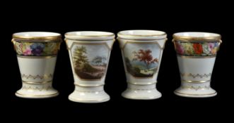 A pair of Worcester (Flight & Barr) flared vases painted with landscape views