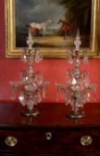 A pair of cut and moulded glass candle lustres
