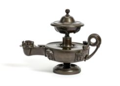 A George IV patinated bronze colza lamp