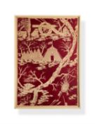 An 18th century red and white silk panel