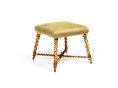 A Victorian giltwood and upholstered stool
