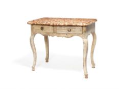 A French white painted and marble topped side table