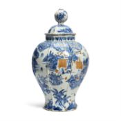 A large Frankfurt type blue and white jar and cover