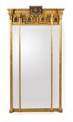 A late George III giltwood and parcel ebonised pier mirror