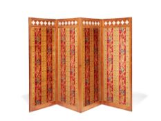 An early Victorian satinwood and parcel giltwood four fold room screen