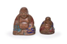 Two Chinese gilt bronze and champlev enamel figures of luohans