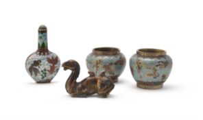 A pair of Chinese cloisonné 'Butterflies' water pots