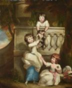 Daniel Gardner (British 1750-1805), Group portrait of three children playing at a balcony