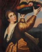 Manner of Pedro Campana, Portrait of a woman carrying a bowl of fruit and flowers