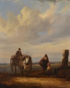 Circle of William Shayer Snr. (British 1787-1879), Figures and cart on a beach