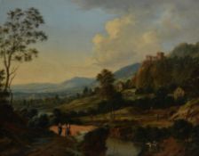 Johann Christian Vollerdt (German 1708-1769) , Villagers in a castle landscape