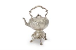 Y A Victorian silver spherical kettle on stand by Martin, Hall & Co.