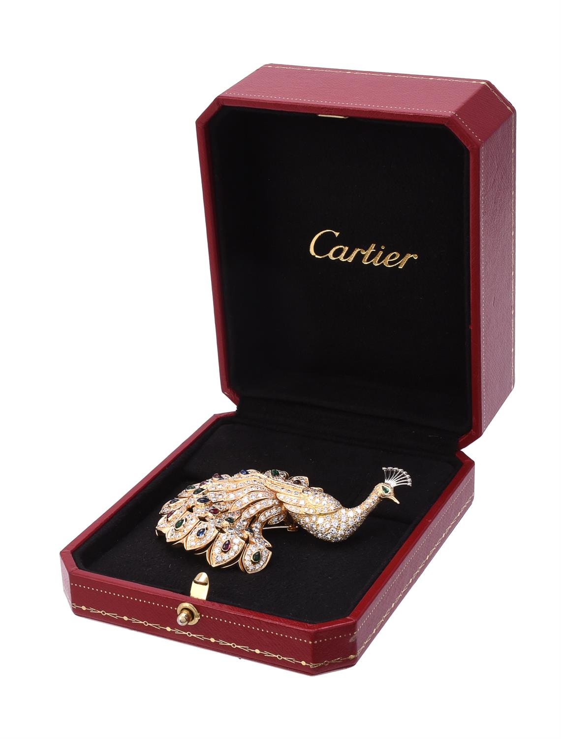 A diamond, sapphire, ruby and emerald peacock brooch by Cartier - Image 4 of 4
