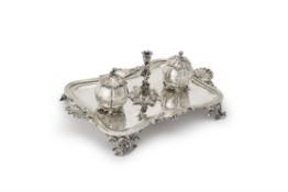 An early Victorian silver shaped oblong inkstand in Dutch taste by Edward