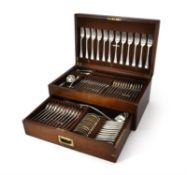 A silver Dubarry variant pattern table service for twelve settings by Josiah Williams & Co.