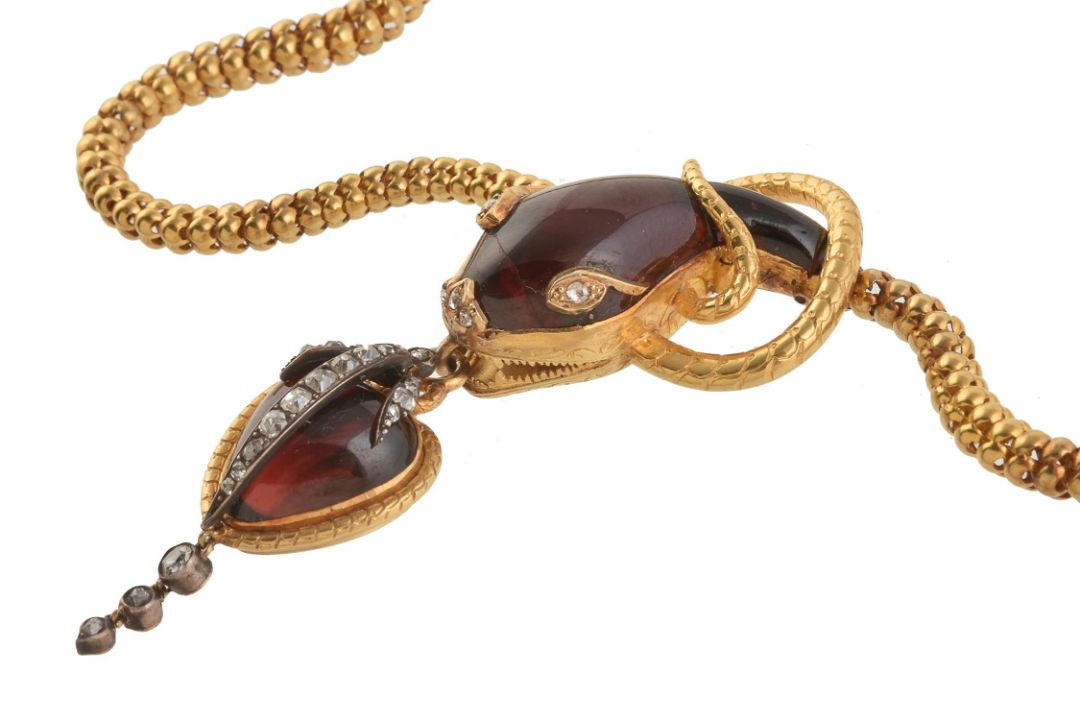 A mid Victorian gold, diamond and garnet serpent necklace - Image 2 of 2