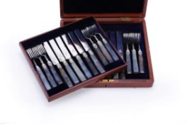 A set of twelve early Victorian silver agate handled dessert knives and forks by George Adams