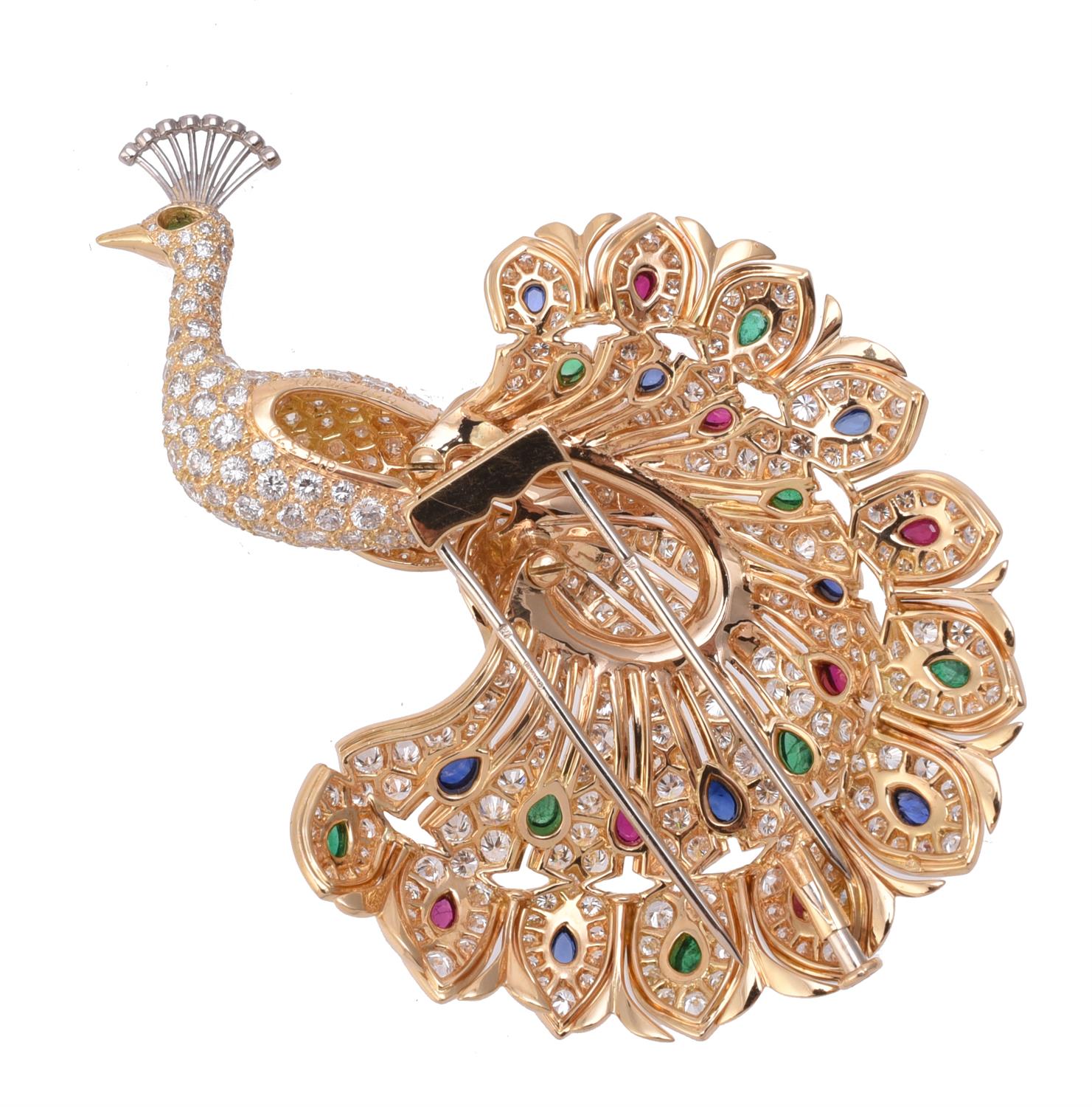 A diamond, sapphire, ruby and emerald peacock brooch by Cartier - Image 3 of 4