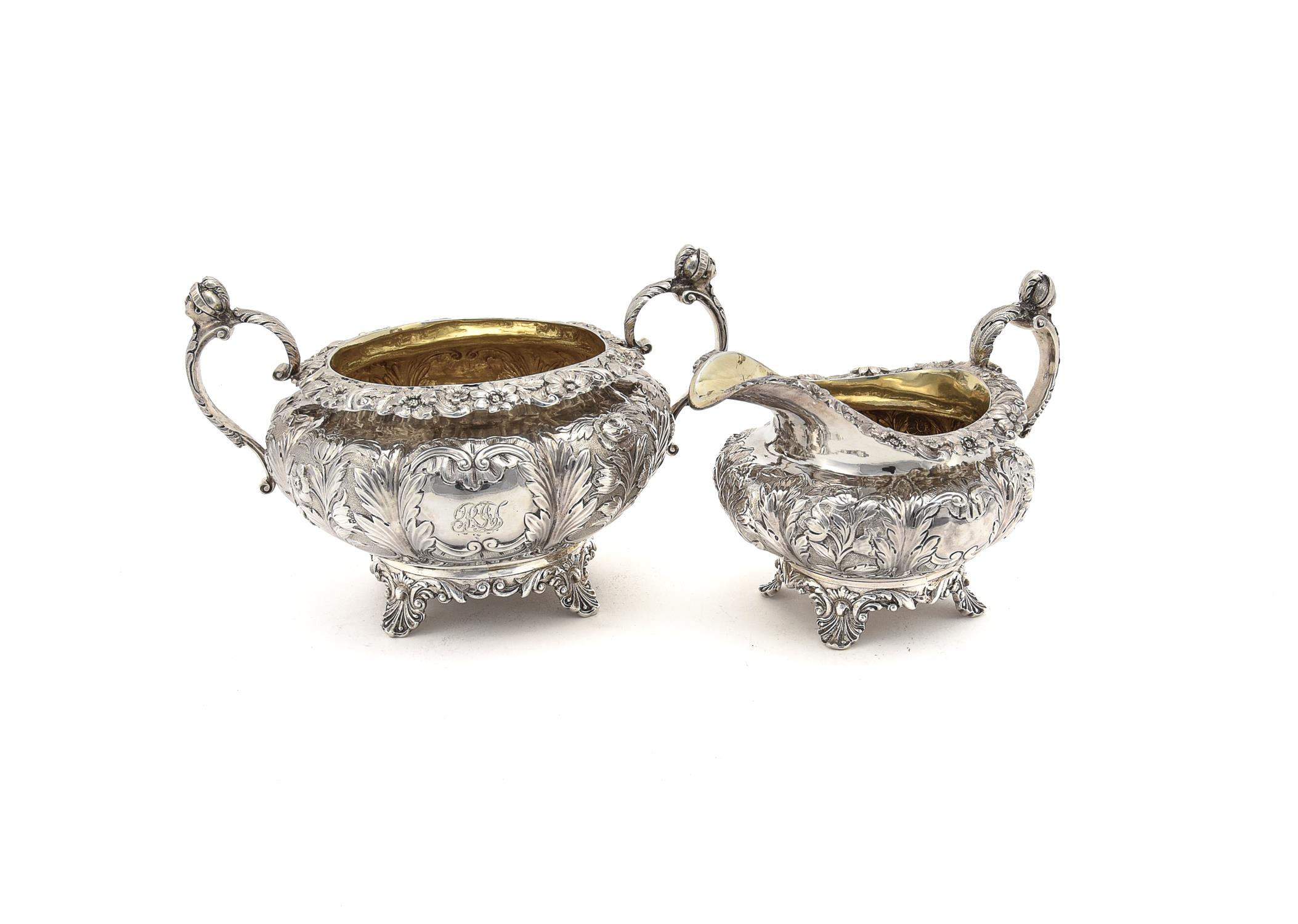Y A William IV silver lobed circular three piece tea service - Image 5 of 6