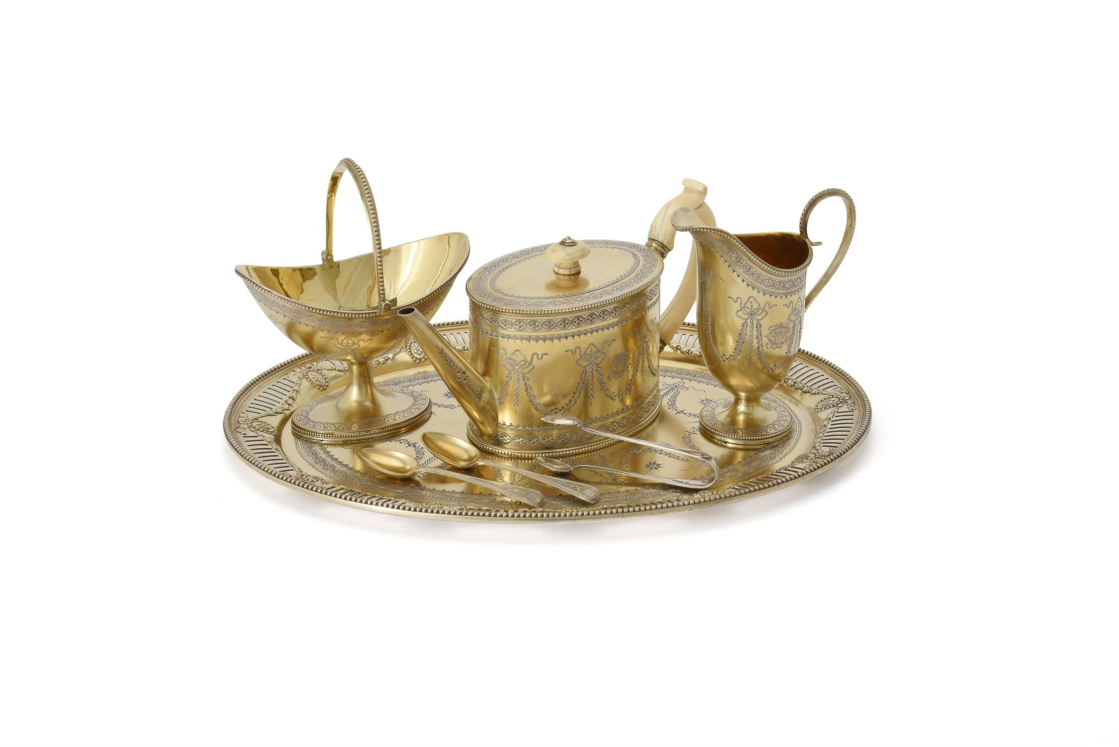 Y A matched Victorian frosted silver gilt oval tea service in Adam style - Image 2 of 4