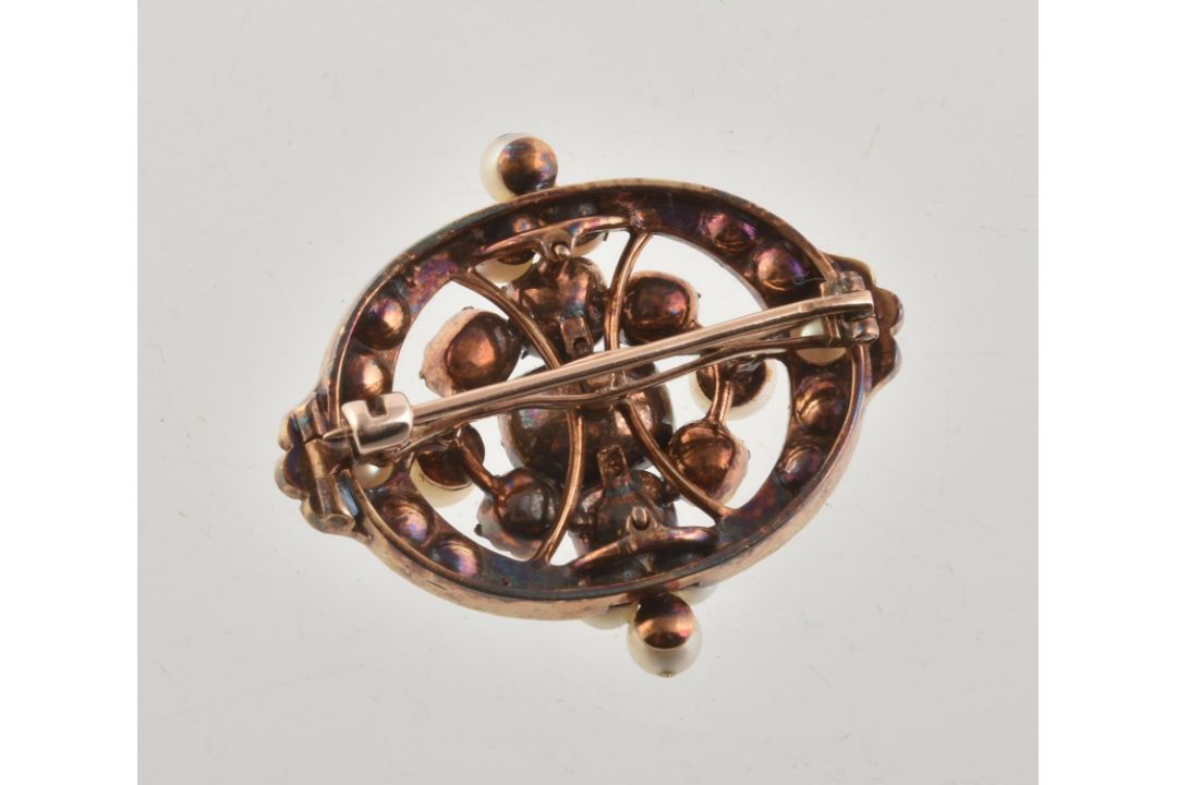 A late 19th century historical revival emerald and pearl brooch - Image 2 of 2